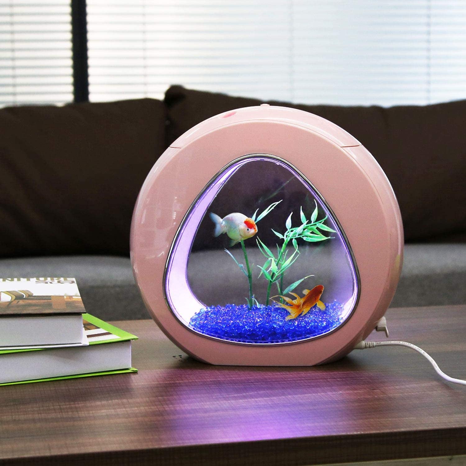 Mini Ενυδρείο - Δύο όψεων με Φωτισμό LED, Αντλία Νερού και Φίλτρο, Nobleza Ρόζ 30040
